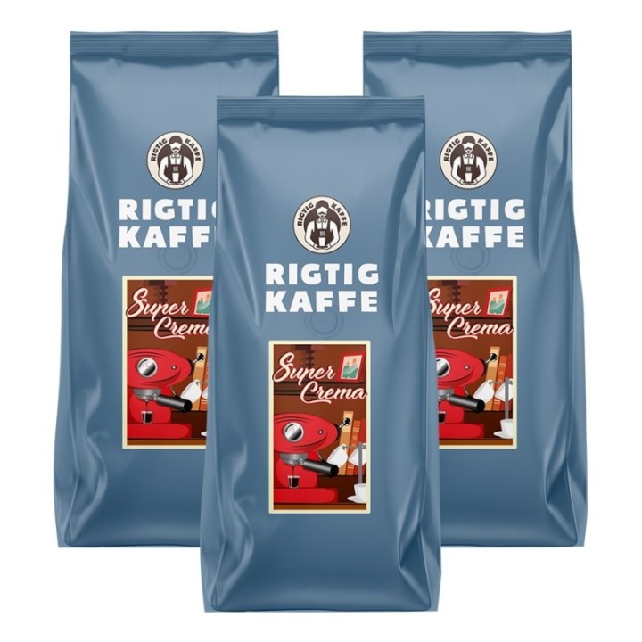 Rigtig Kaffe Super Crema 3kg Hele kaffebønner