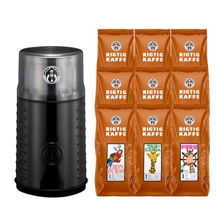 House of Barista Elektrisk Kaffemølle Inkl. 9x400g Verdenskaffe