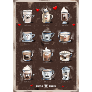 Kaffeplakat Rigtig Kaffe COFFEE DRINKS 50x70cm