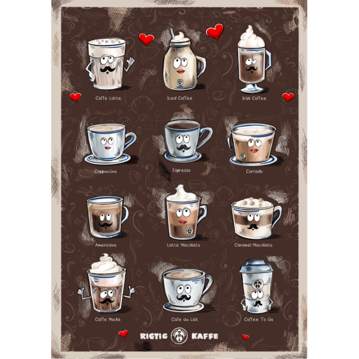 Kaffeplakat Rigtig Kaffe COFFEE DRINKS 50x70cm