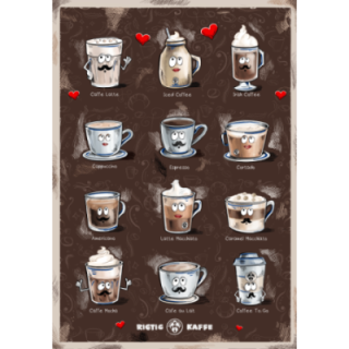 Kaffeplakat Rigtig Kaffe COFFEE DRINKS 21x30cm
