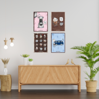 Kaffeplakat Rigtig Kaffe 4 Plakater 21x30cm