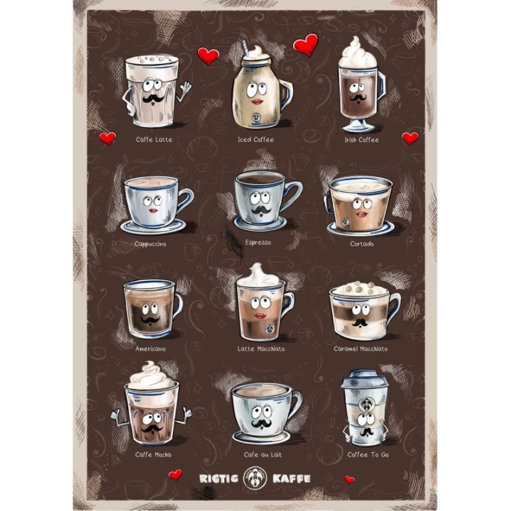 Kaffeplakat Rigtig Kaffe 4 Plakater 21x30cm