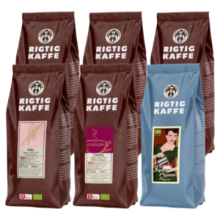 Rigtig Kaffe Økologisk Mixpakke 2,5kg Hele kaffebønner