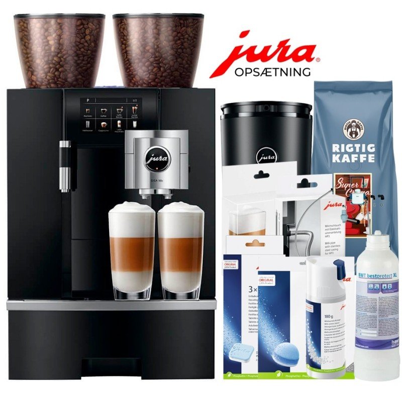 Jura Giga X8c (EB) Alu Black Espressomaskine Inkl. 2,5L Cooler, Pleje, 12kg Kaffe & Opsætning