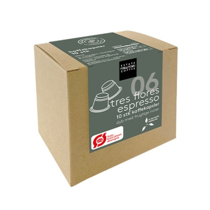 Estate Coffee 06 Tres Flores Espresso Kaffekapsler Økologisk 10 Stk