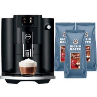Jura E6 (EC) Piano Black Espressomaskine Inkl. 3kg Rigtig Kaffe Super Crema