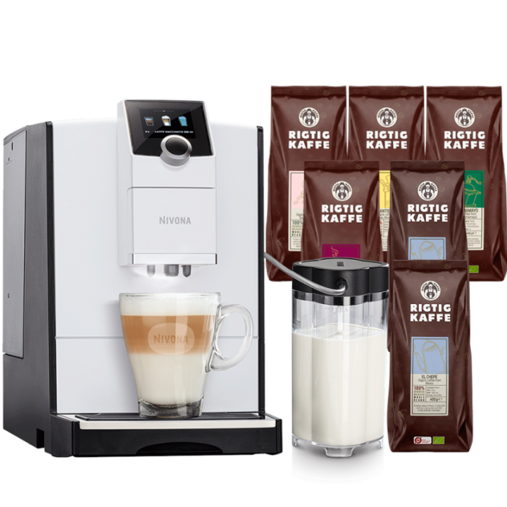 Nivona NICR 796 Hvid Inkl. Mælkebeholder & 6x400g Rigtig Kaffe Organic