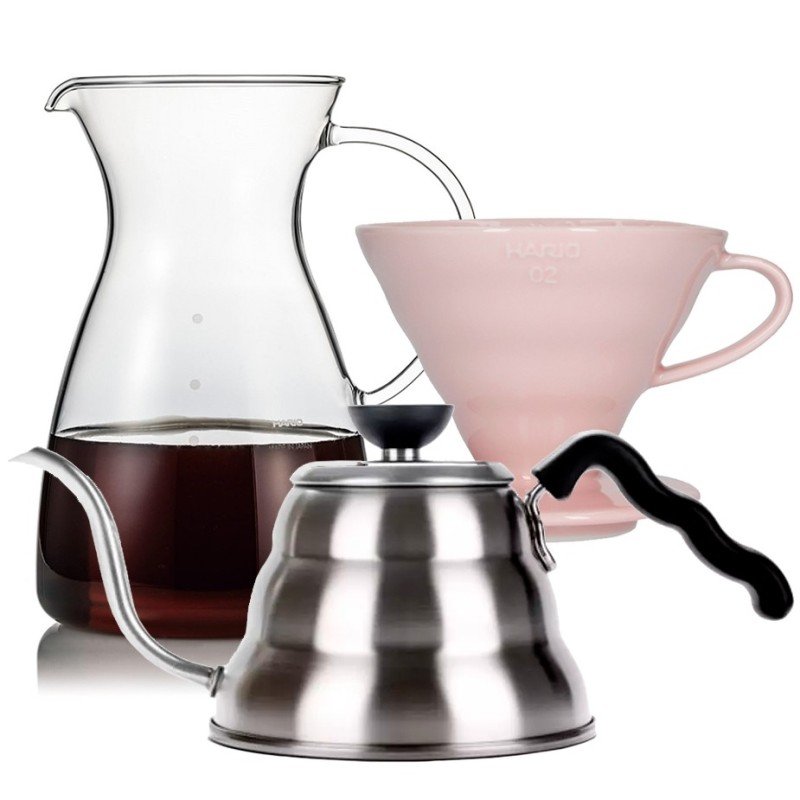 Hario Filterbryg Sæt Inkl. V60-02 Keramik Dripper 2 Kop, Glaskande 0,4 L & Kedel