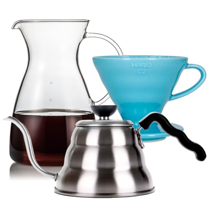 Hario Filterbryg Sæt Inkl. V60-02 Keramik Dripper 2 Kop, Glaskande 0,4 L & Kedel