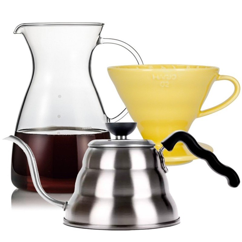 Hario Filterbryg Sæt Inkl. V60-02 Keramik Dripper 2 Kop, Glaskande 0,4 L & Kedel