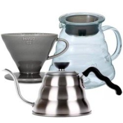 Hario Filterbryg Sæt Inkl. V60-02 Keramik Dripper 2 Kop, Server 0,6 L & Kedel