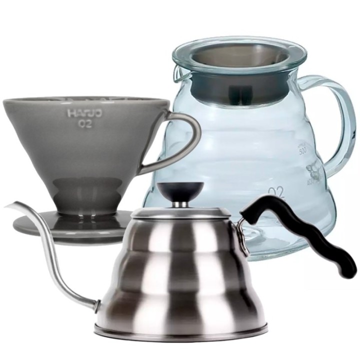 Hario Filterbryg Sæt Inkl. V60-02 Keramik Dripper 2 Kop, Server 0,6 L & Kedel