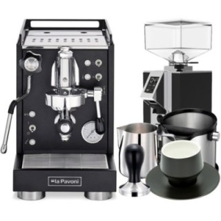 La Pavoni Mini Cellini Sort LPSMCB01EU Inkl. Eureka Mignon Turbo Espressokværn, Baristaudstyr & Kopper