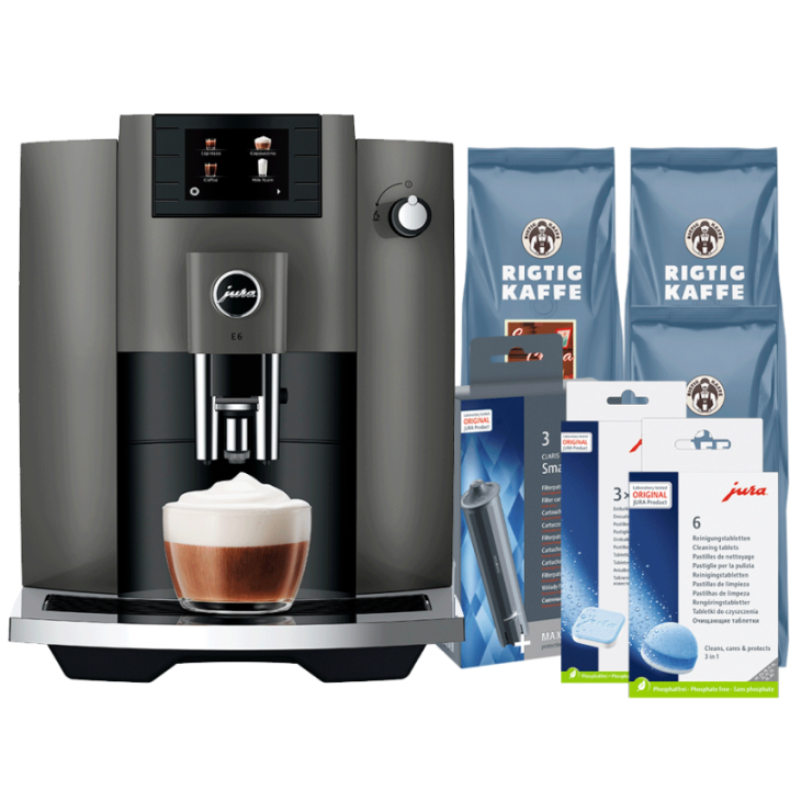 Jura E6 (EC) Dark Inox Espressomaskine Inkl. Pleje & 3kg Kaffe
