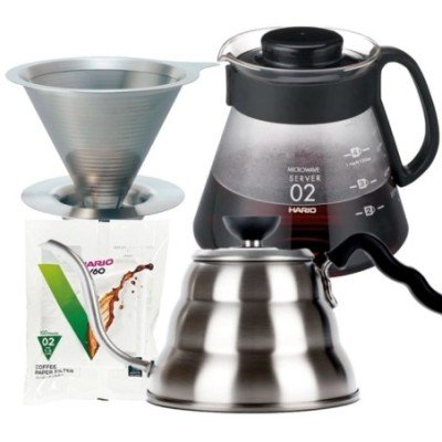 Hario & La Cafetiére Filterbryg Sæt Inkl. V60 Kettle Buono 100 1 L, Dripper 1 Kop, V60 Server & Filtre