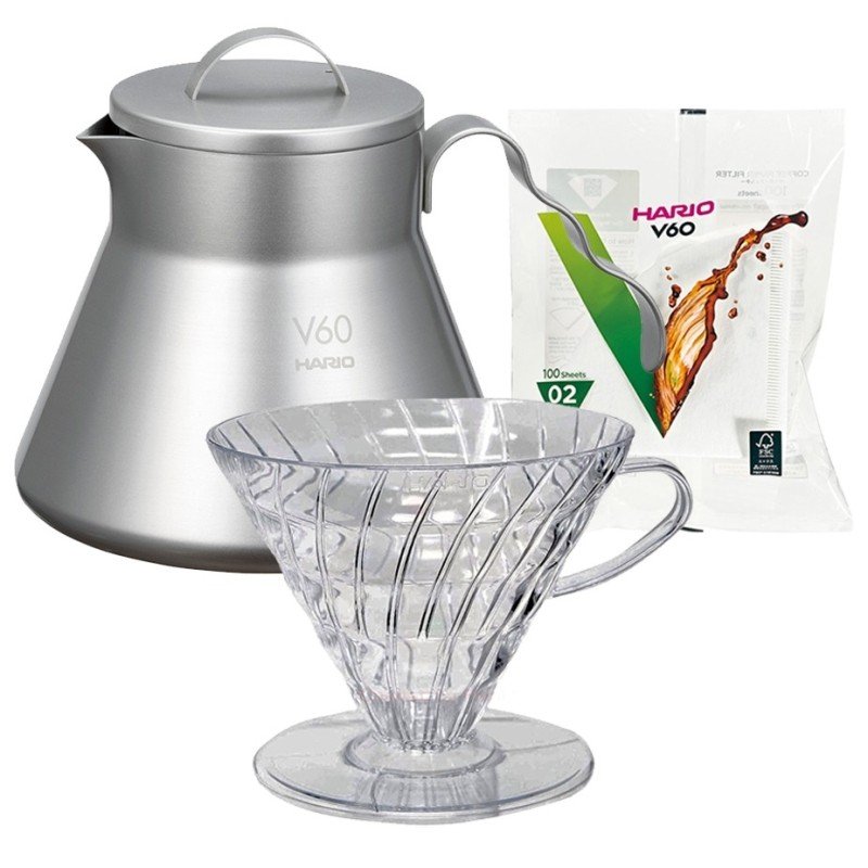 Hario Filterbryg Sæt Inkl. V60 Metal Server, Dripper 2 Kop & Filtre