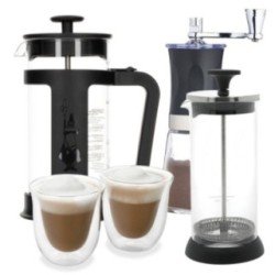 Bialetti Smart 3 Kop. Stempelkande Inkl. Kaffemølle, Mælkeskummer & Glas