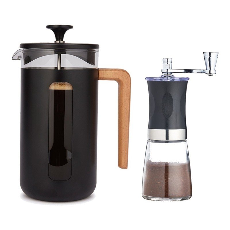La Cafetière Pisa 8 Kop. Stempelkande Sort og Manuel Kaffemølle Sort
