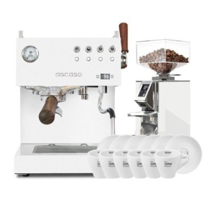 Ascaso Steel Duo Plus White Espressomaskine Inkl. Eureka Mignon Libra Chrome/Hvid Espressokværn & Cappuccinokopper