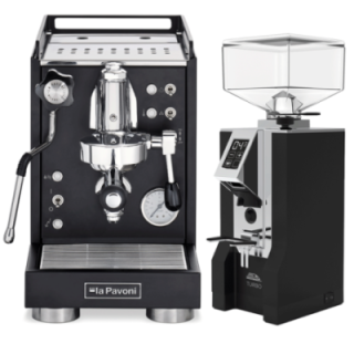 La Pavoni Mini Cellini Sort LPSMCB01EU Espressomaskine Inkl. Eureka Mignon Turbo Chrome/Sort Espressokværn