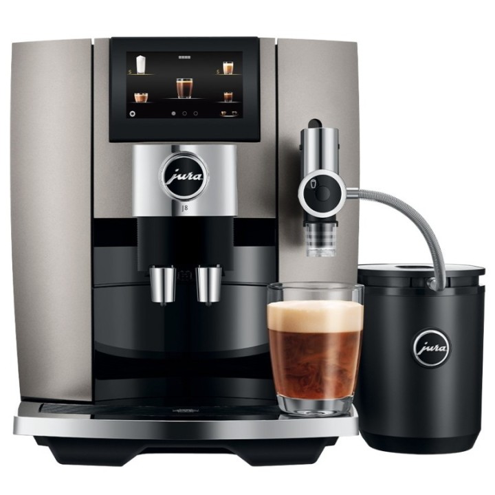 Jura J8 (EA) Midnight Silver Espressomaskine Inkl. Startpakke DK sprog, Mælkebeholder, 3kg Rigtig Kaffe & Pleje