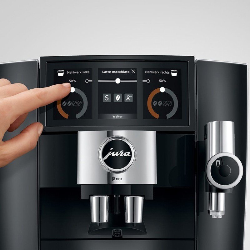 Jura J8 Twin (EA) Diamond Black Espressomaskine Inkl. Startpakke DK sprog, Inkl. Mælkebeholder, 3kg Rigtig Kaffe & Pleje