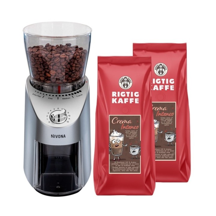 Nivona Cafe Grano 130 Elektrisk Kaffekværn Inkl. 2kg Crema Intenso Hele kaffebønner