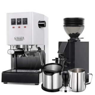 Gaggia Classic E24 Hvid Espressomaskine Inkl. Eureka Mignon Zero 55s Mat Sort Espressokværn & Baristaudstyr