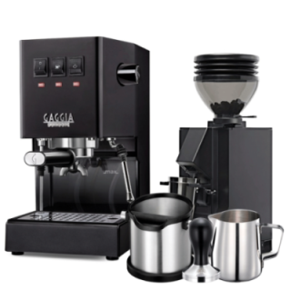 Gaggia Classic E24 Sort Espressomaskine Inkl. Eureka Mignon Zero 55s Mat Sort Espressokværn & Baristaudstyr