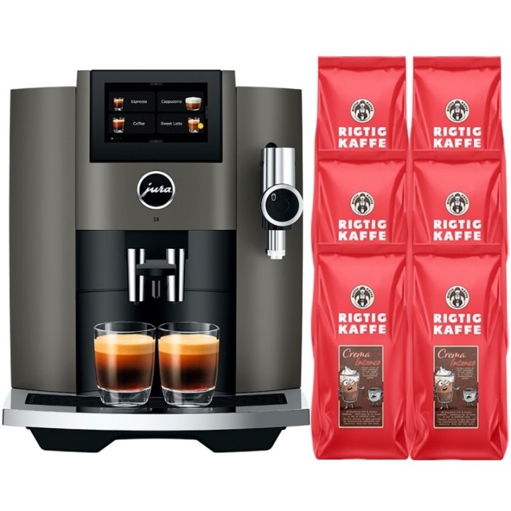 Jura S8 (EB) Inkl. Startpakke DK sprog & 6kg Crema Intenso kaffebønner