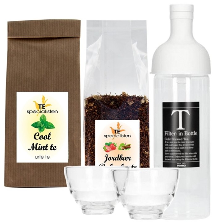 Hario Filter-In 0,75 L Istebrygger grå Inkl. Cool Mint Urte Te 80g & Rooibos Rabarber & Jordbær Te 100g