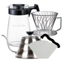 Hario Pegasus 02 Server 600ml Inkl. Papir Filtre 02, Plastik Dripper 02 & V60 Kettle Buono 100 1 L Stål