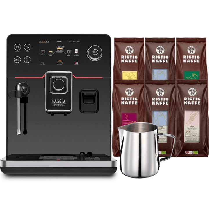 Gaggia Accademia Inkl. Mælkekande 0,5L & 5x400g Rigtig Kaffe Organic