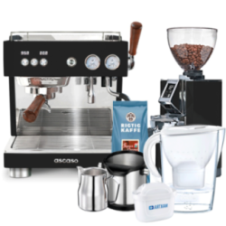 Ascaso Baby T Plus Sort Espressomaskine Inkl. Eureka Mignon Libra 65 Espressokværn, Baristaudstyr, Vandfilterkande & 1kg Kaffe