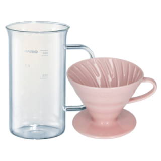 Hario Craft Science Beaker Server 50 cl Inkl. Hario V60-02 Keramik Dripper Pink 2 Kop.