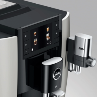 Jura E8 (EC) Platin Espressomaskine Inkl. Startpakke (DK sprog), Mælkebeholder, 3kg Rigtig Kaffe & Pleje