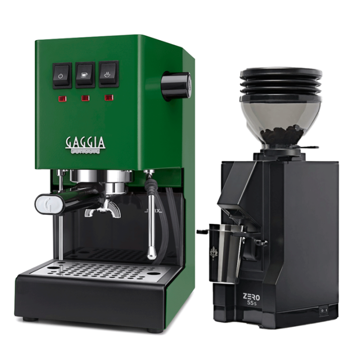 Gaggia Classic E24 Jungle Green Espressomaskine Inkl. Eureka Mignon Zero 55s Mat Sort Espressokværn