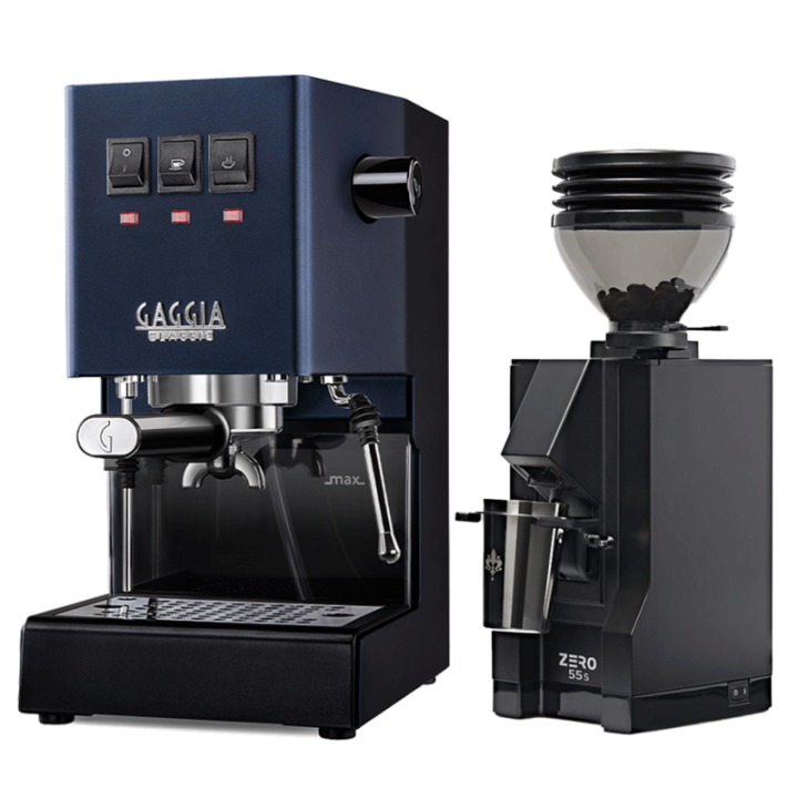 Gaggia Classic E24 Blå Espressomaskine Inkl. Eureka Mignon Zero 55s Mat Sort Espressokværn