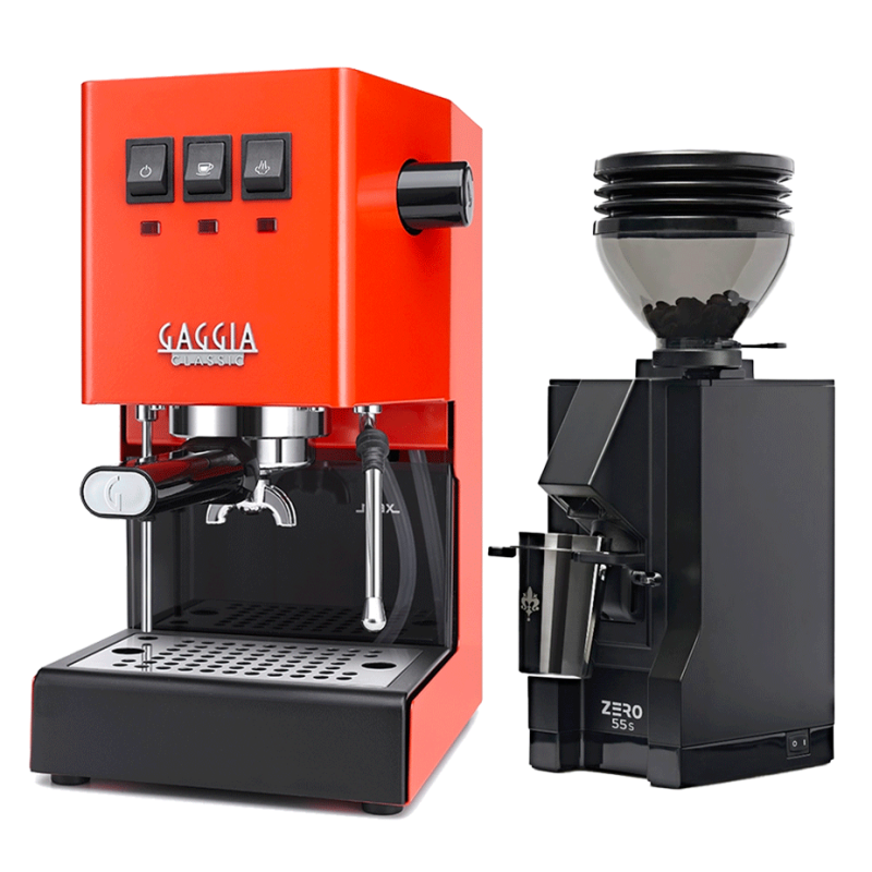 Gaggia Classic E24 Lobster Red Inkl. Eureka Mignon Zero 55s kvarn