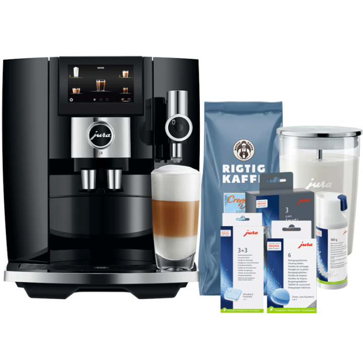 Jura J8 (EA) Piano Black Espressomaskine Inkl. Startpakke, Plejepakke, Filtre, Mælkebeholder & 1kg Dolce Crema