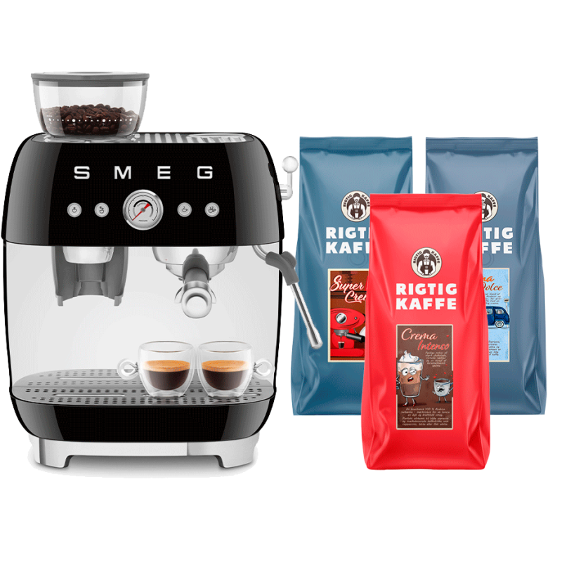 Smeg EGF03BLEU Manuell maskin med kvarn, svart & 3 kg hela kaffebönor
