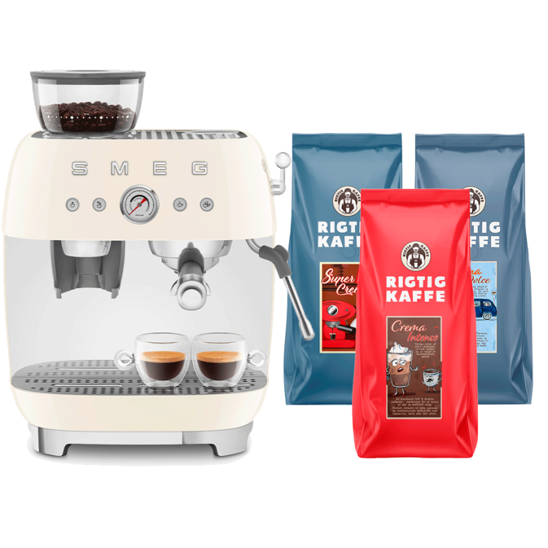 Smeg EGF03CREU Manuell espressomaskin med kvarn Creme inkl. 3 kg kaffe