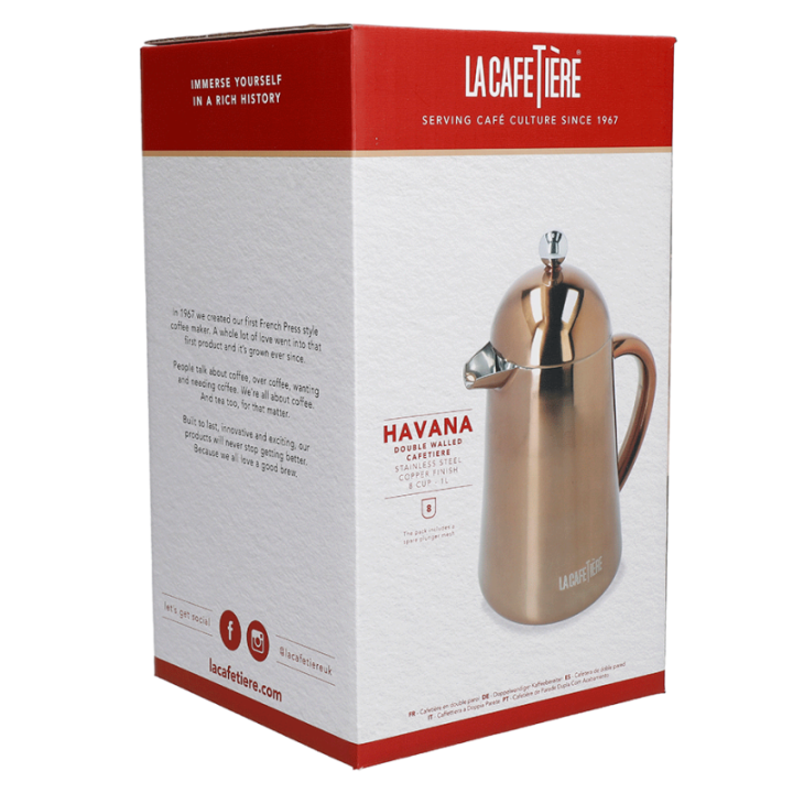 La Cafetière Havana 8 Kop. Stempelkande Kobber Inkl. La Cafetière Krus 30 cl 2 Stk Kobber