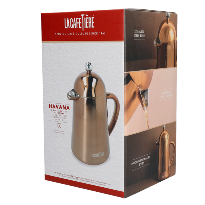 La Cafetière Havana 8 Kop. Stempelkande Kobber Inkl. La Cafetière Krus 30 cl 2 Stk Kobber