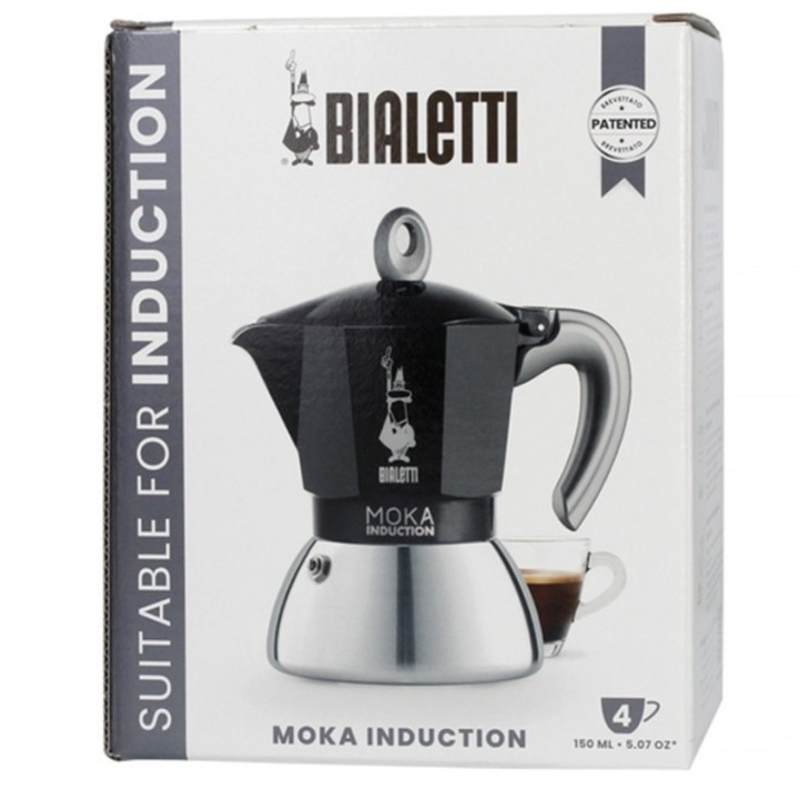 Bialetti Moka Induktion 4 Kop. Espressokande Sort Inkl. Club House Tulipano Espresso m. Underkop Mat Brun 7 cl 2 Stk