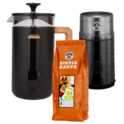 La Cafetière Pisa 8 Kop. Stempelkande Sort Inkl. House of Barista Elektrisk Kaffemølle & Rigtig Kaffe 400g Hele kaffebønner