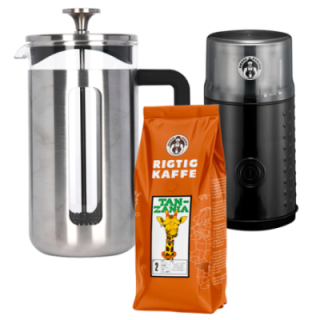 La Cafetière Pisa 8 Kop. Stempelkande Rustfrit Stål Inkl. House of Barista Elektrisk Kaffemølle & 400g Rigtig Kaffe