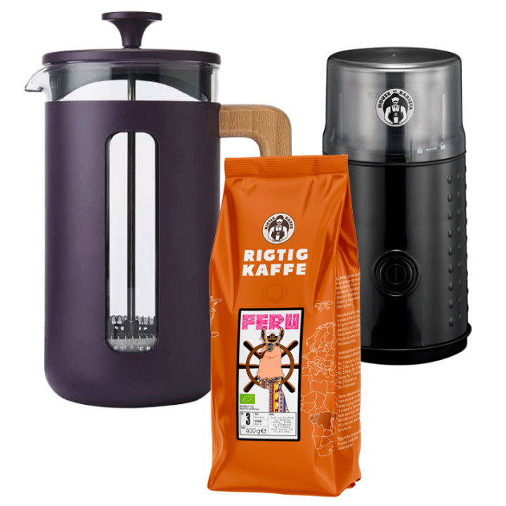La Cafetière Pisa 8 Kop. Stempelkande Lilla Inkl. House of Barista Elektrisk Kaffemølle & 400g Rigtig Kaffe
