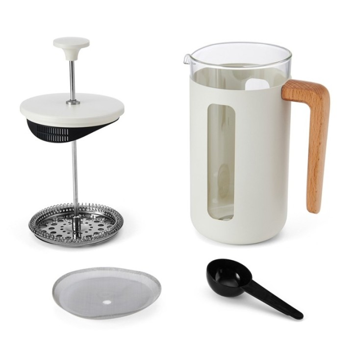 La Cafetière Pisa 8 Kop. Stempelkande Hvid Inkl. House of Barista Elektrisk Kaffemølle & 400g Rigtig Kaffe